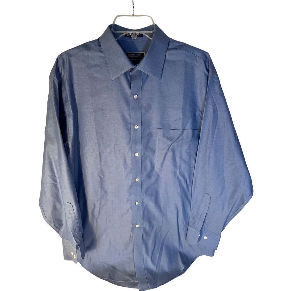 Men’s Roberto Villini Blue Dress Shirt Size 15.5 32/33 No Iron